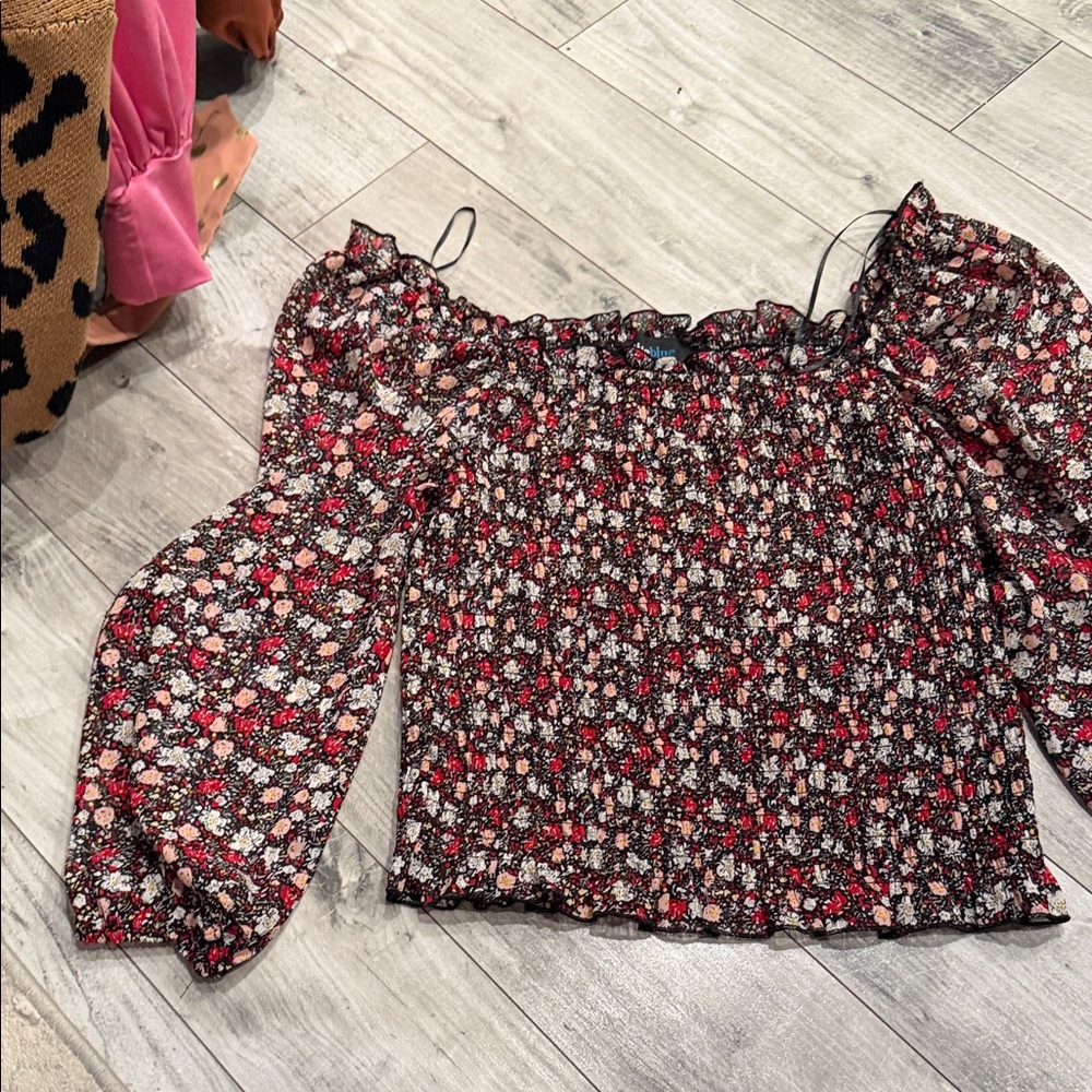 Alice Blue Floral Smocked Blouse - Black and Red